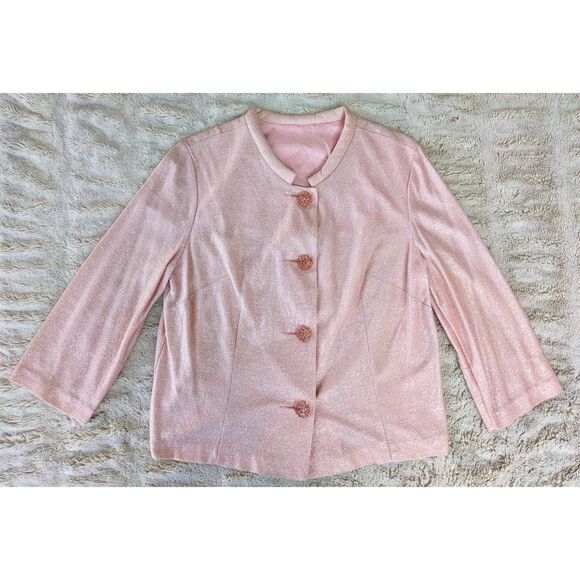 VTG 1960s Mod Pink Lamé Evening Jacket with "Confetti Lucite" Buttons, Sz 8/10 - Picture 6 of 11